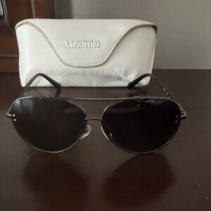 Valentino Dark-Tinted Aviator Sunglasses with White Case